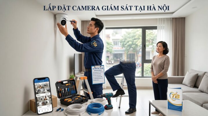 Kỹ thuật viên lắp camera cho gia đình tại Hà Nội